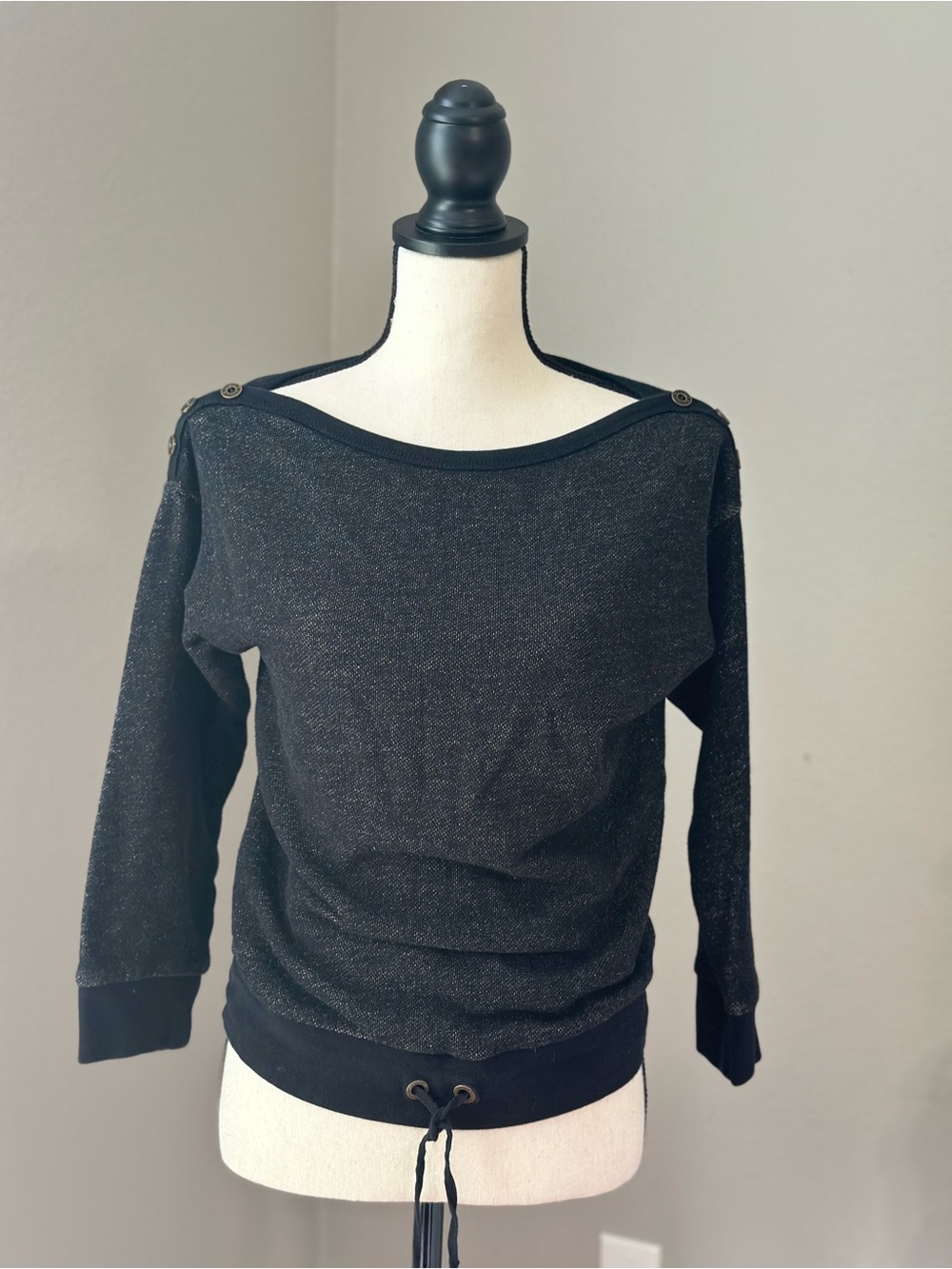 Vintage Ralph Lauren Black Metallic Off-Shoulder Boatneck Sweater